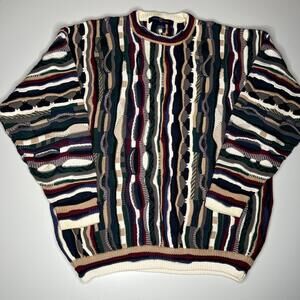 Vintage Cotton Traders Cosby Style Sweater L 100% Cotton Colorful 90s Coogi Look